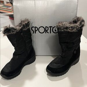 Sporto Women's Black Fur-Lined Winter Boots 7.5